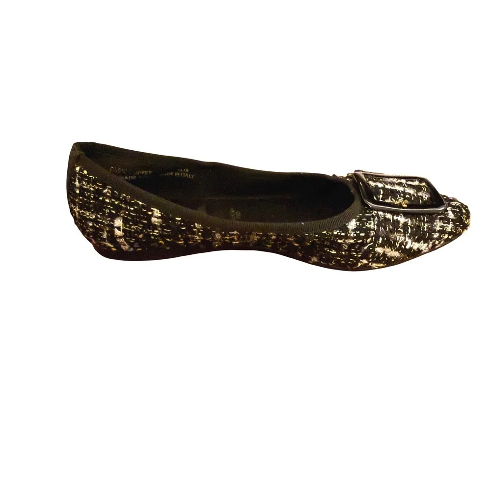 Libera Mente Black Boucle Tweed Pointy Toe Flats Buckle EU 40 Italy New